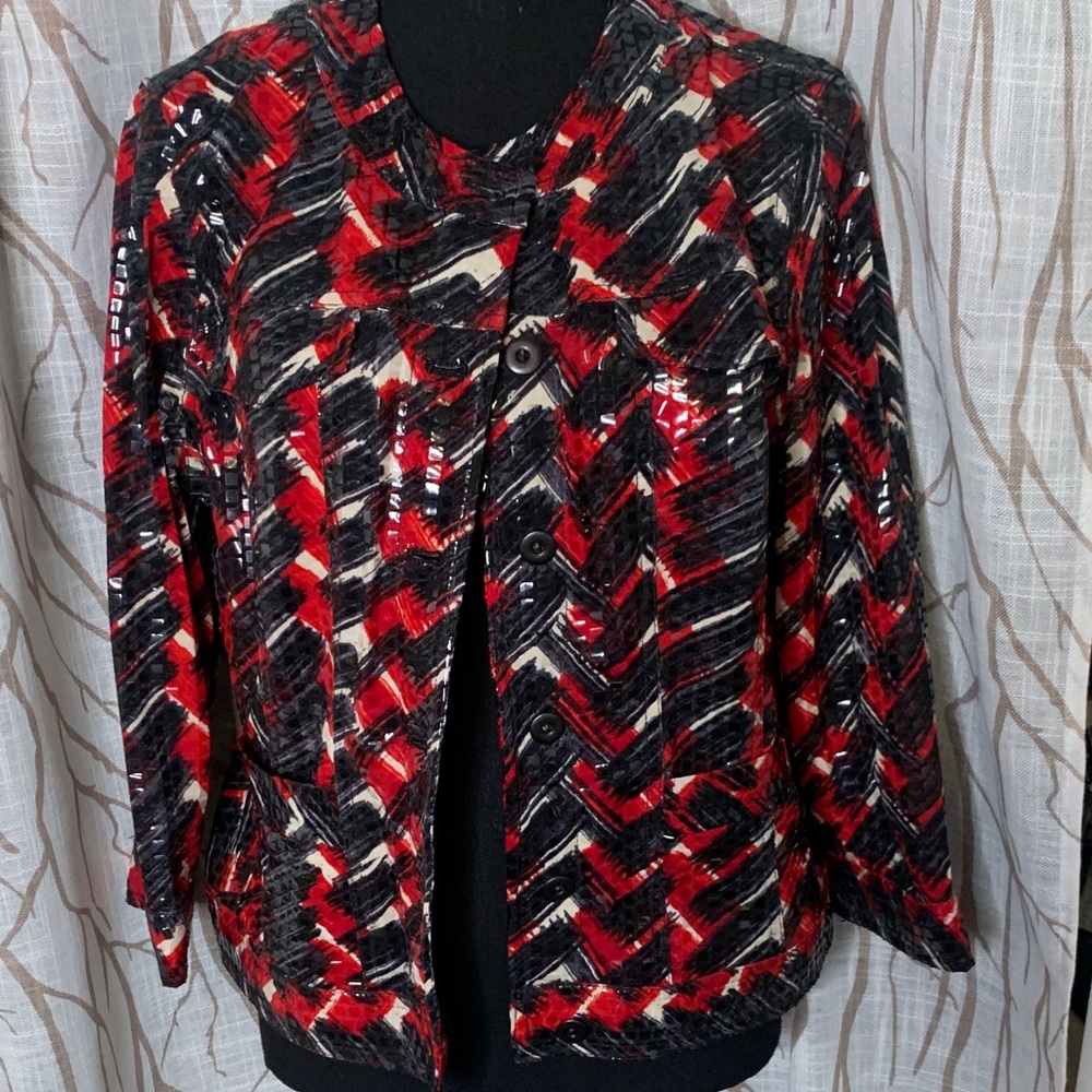 Ruby Rd. Women's Red & Black Patterned Shiny Jack… - image 2